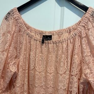 New Directions Pale Pink Lace Off-Shoulder Dress
